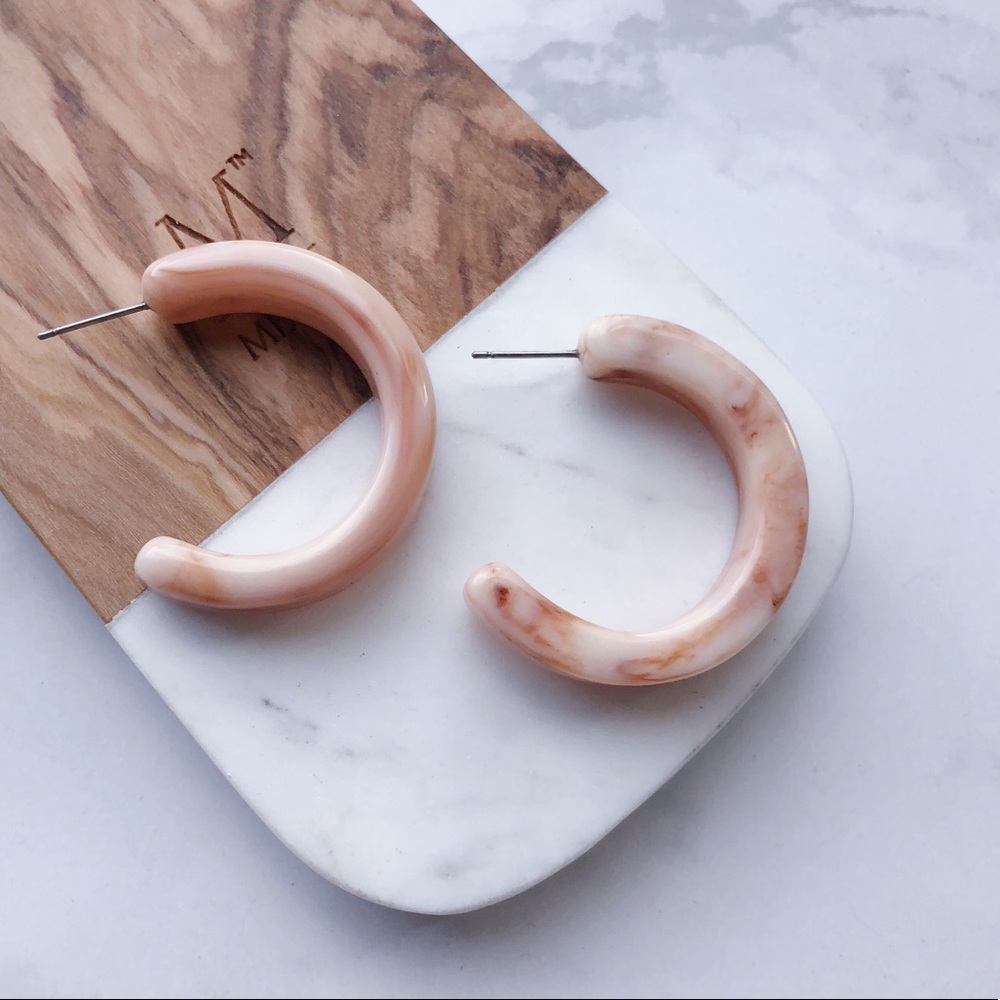 LAST Milky Marble Half Moon Hoop Earrings in Pink - Picture 1 of 4
